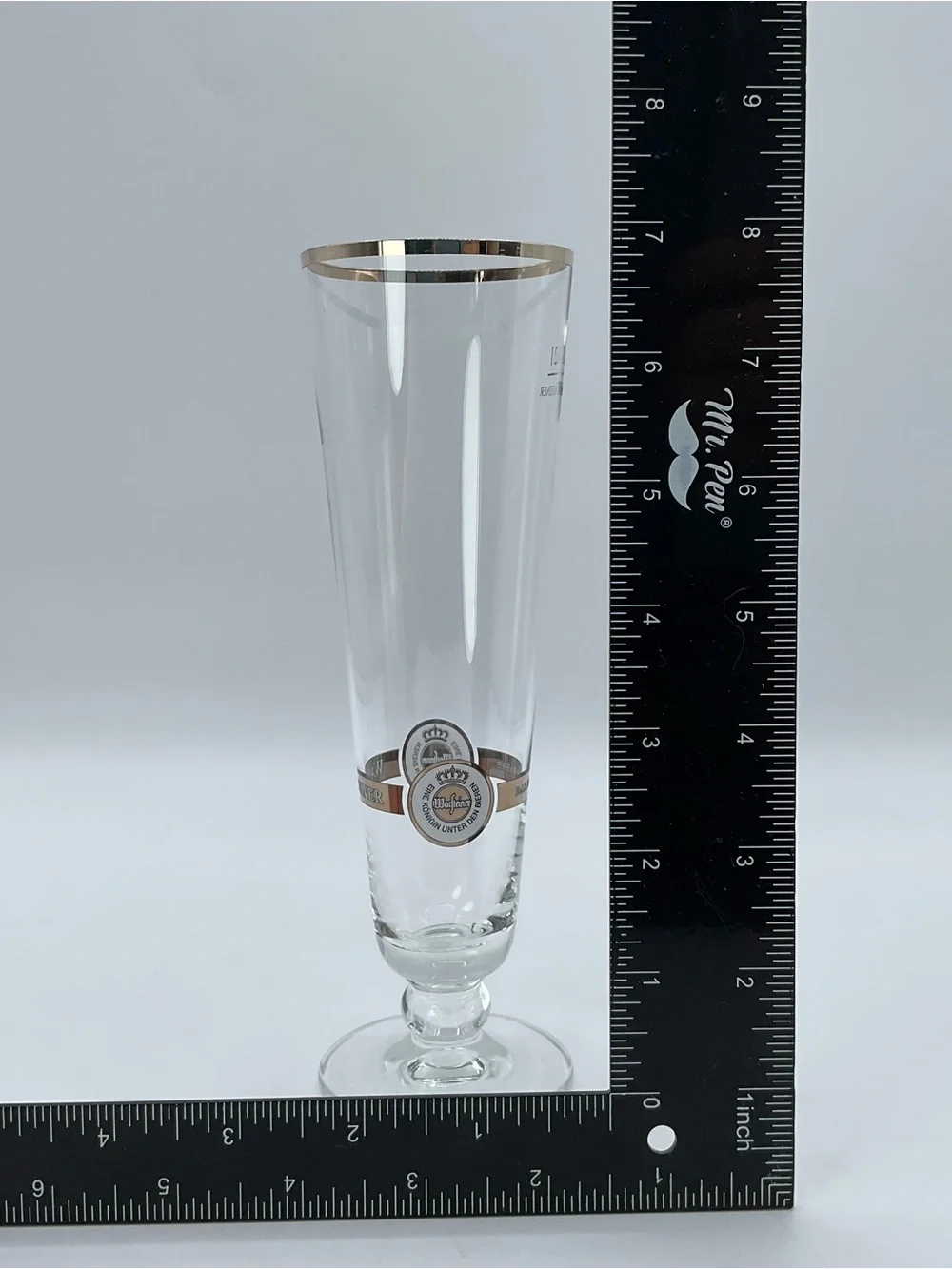 Warsteiner Beer Pilsner Glass Gold Rim Footed 7” German Brewery Logo